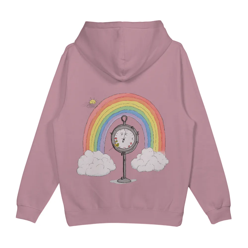 Tee Shirt Printing: Whimsical Clock & Rainbow - Life Theme T-Shirt|Whimsical clock with an expressive face