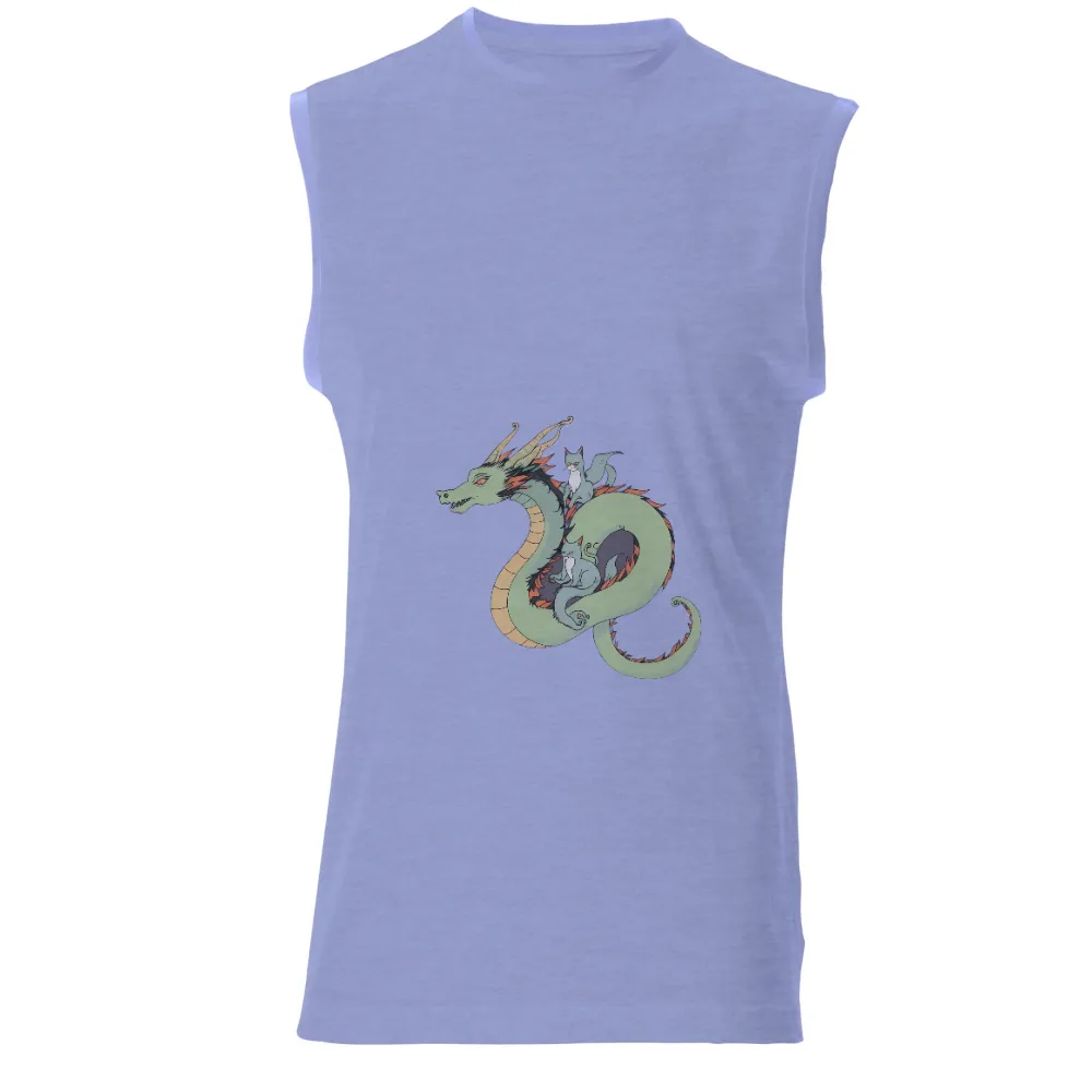 Tee Shirts Printed: Dragon and Cats - Fantasy Friendship|Dragon with orange accents