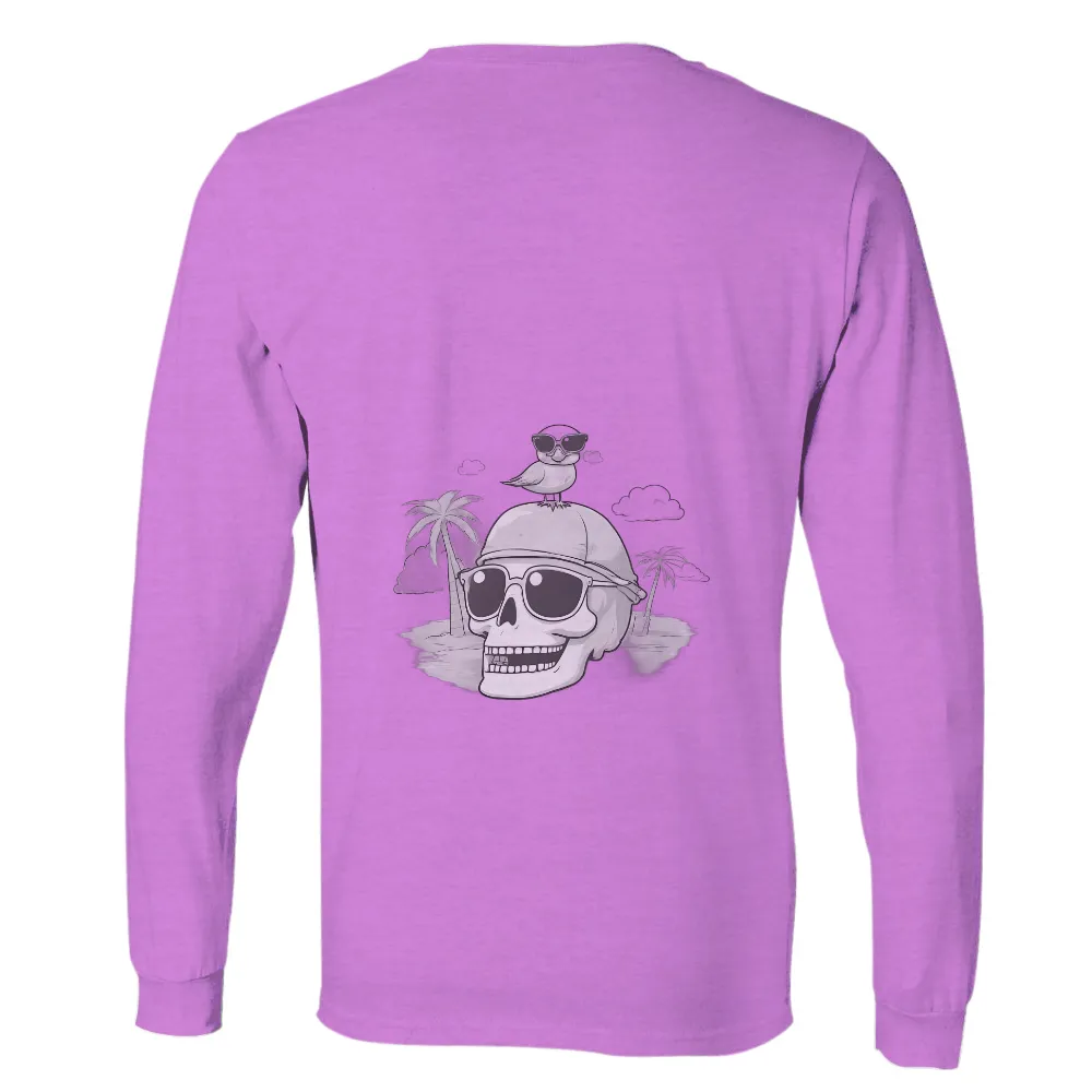 TShirt Design: Whimsical Skull with Sunglasses and Bird| Clouds