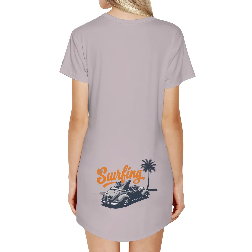 T-Shirt Printing: Vintage Surfing Adventure with Beetle Convertible| Nostalgic beach scene