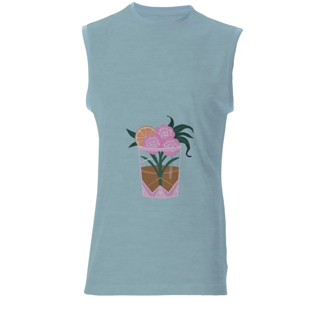 Custom T-Shirt Printing: Tropical Cocktail Vibes| deep black background