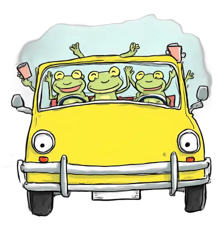 Tee Shirt Printing: Frogs' Adventure in a Yellow Car