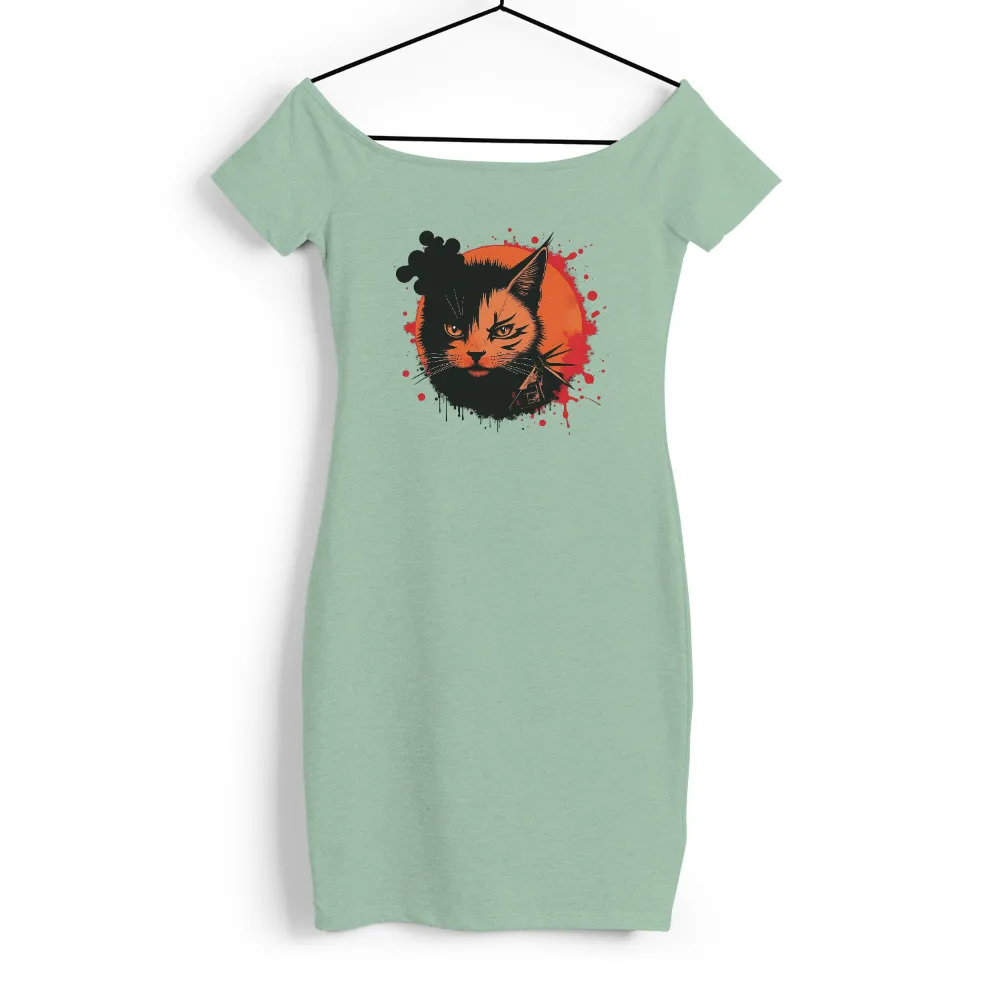 TShirt Printing: Fierce Cat Anime Art | Bold & Unique Design|Stylized cat with piercing eyes