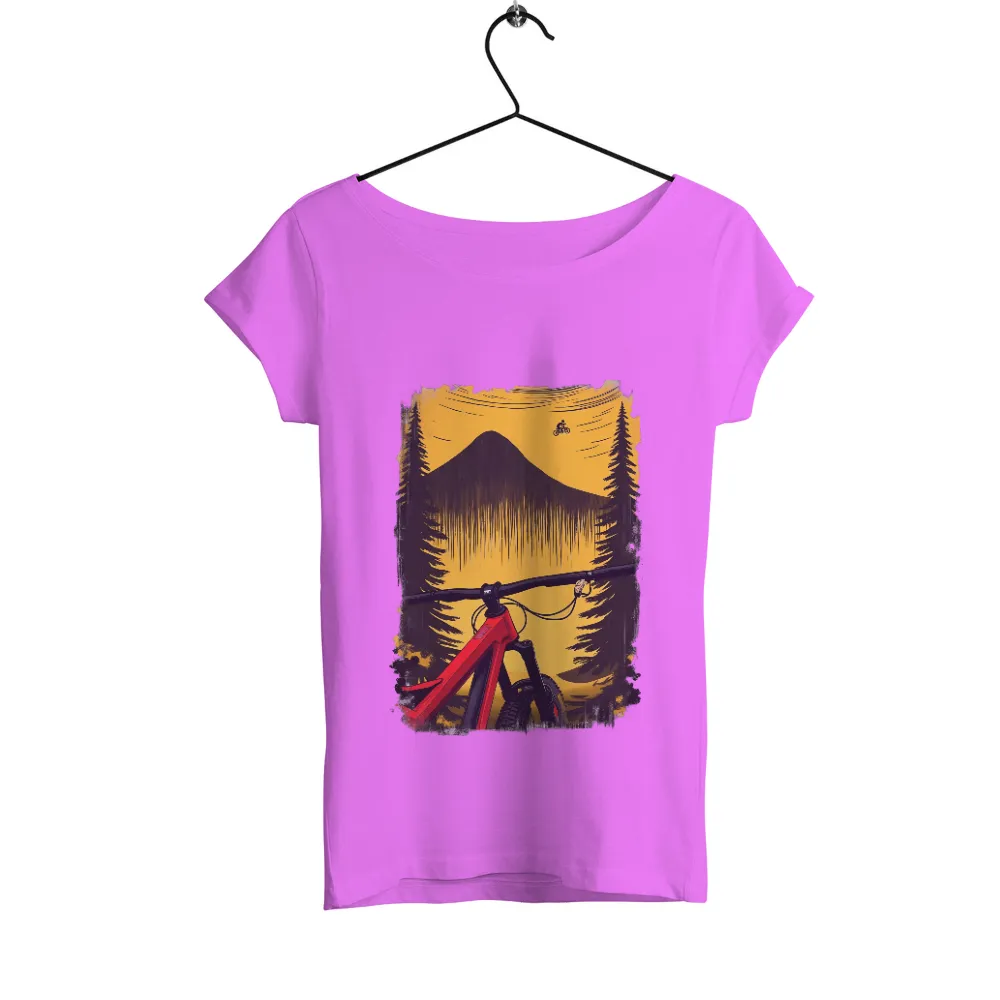 Tee Shirts Printed | Mountain Biking Adventure| dramatic mountain backdrop