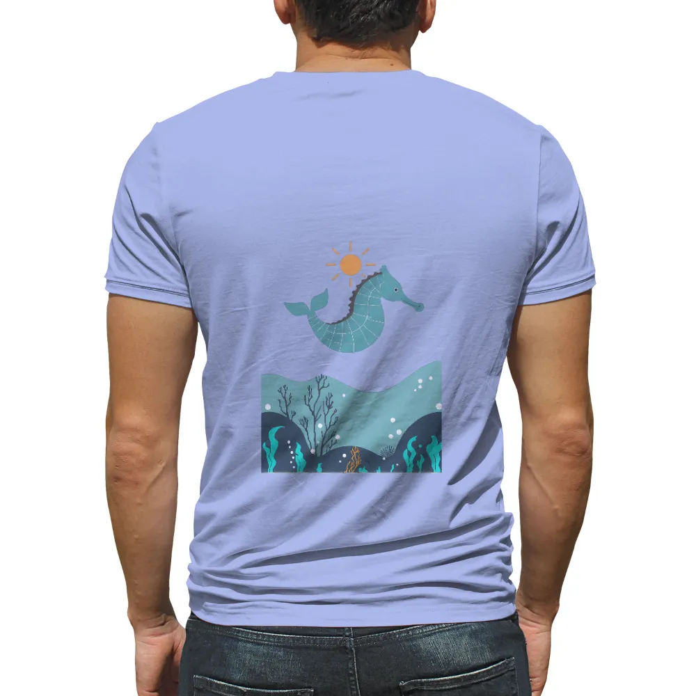 Seahorse Shirts Graphic Tees | Oceanic Serenity & Adventure| vibrant oceanic setting