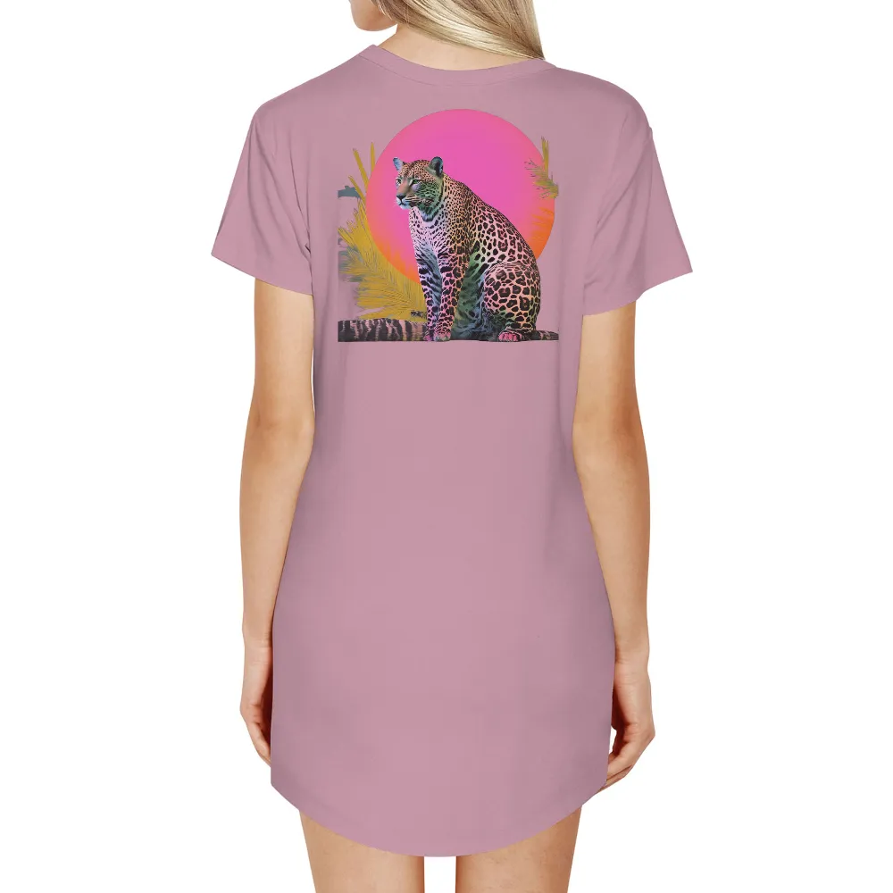 T-Shirts Design: Neon Leopard in the Jungle - Artistic Cyberpunk Nature|neon green kenzo shirt