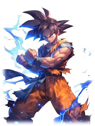 Goku in a fierce stance with blue pants - goku blue pants