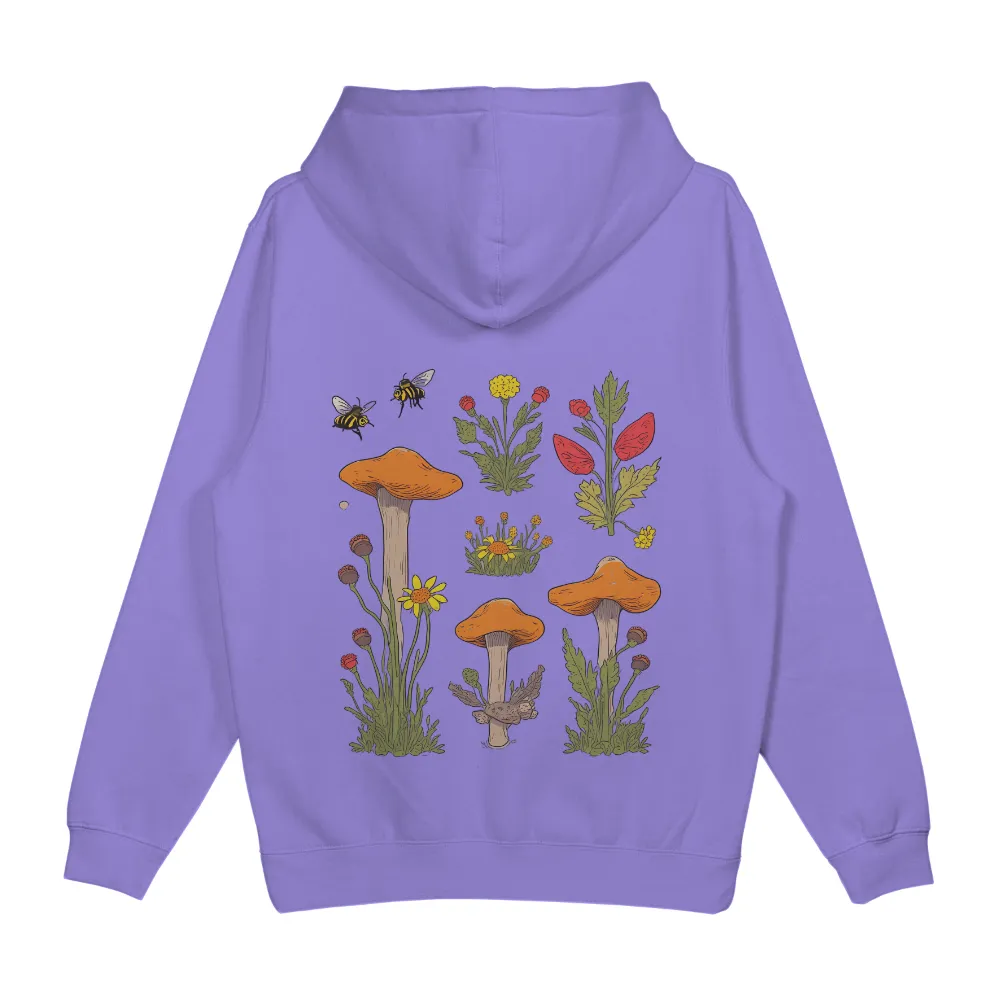 Custom Tee Shirts: Whimsical Mushrooms and Bees in a Summer Meadow|cold shoulder summer shirts