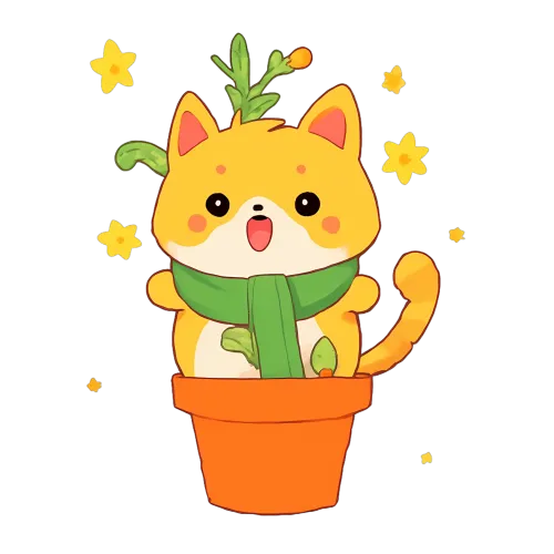 TShirt Design: Whimsical Yellow Cat in Orange Flower Pot