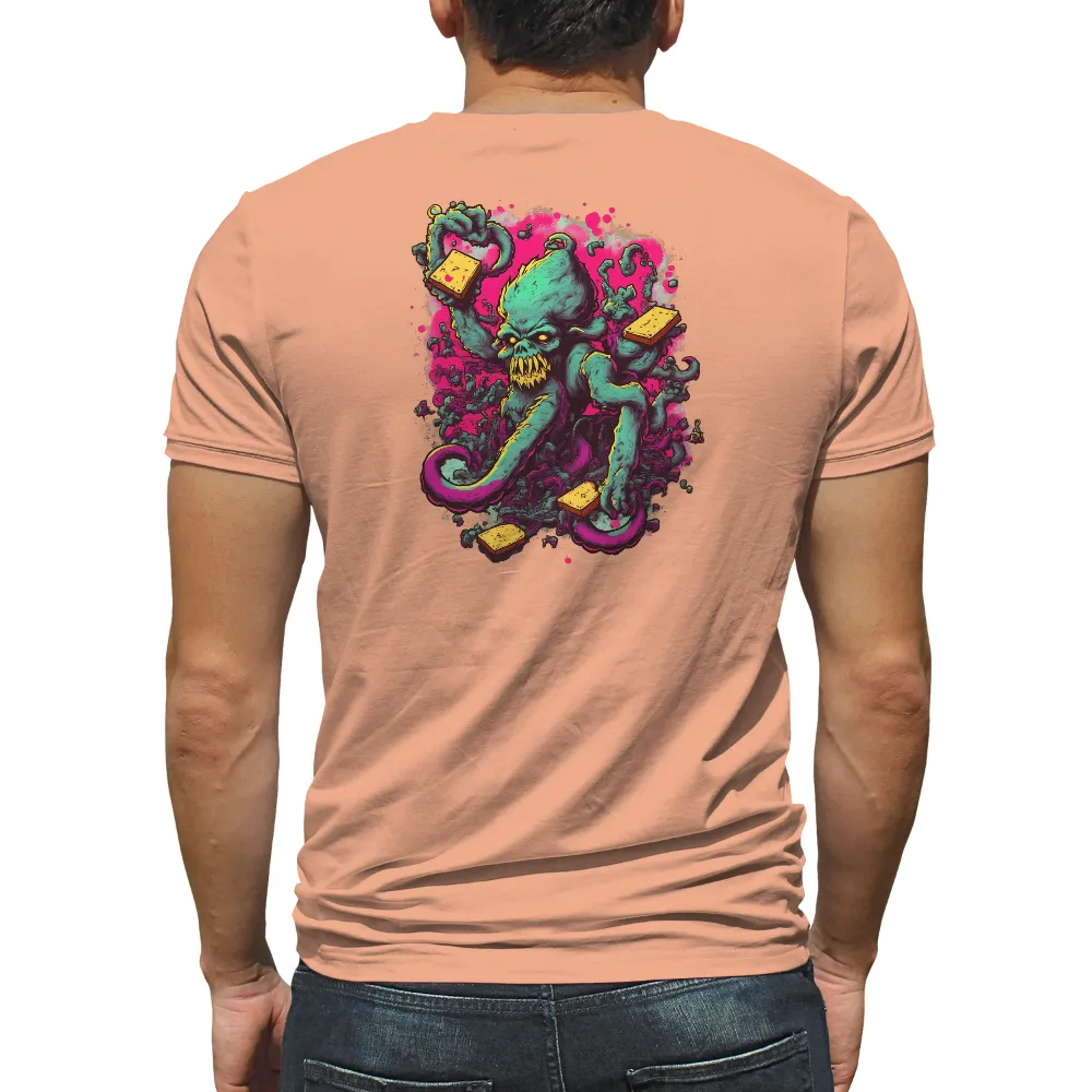 Tee Shirts Printed: Cthulhu Meets SpongeBob - Surreal Horror Pop Culture Design| bright and cheerful sponges