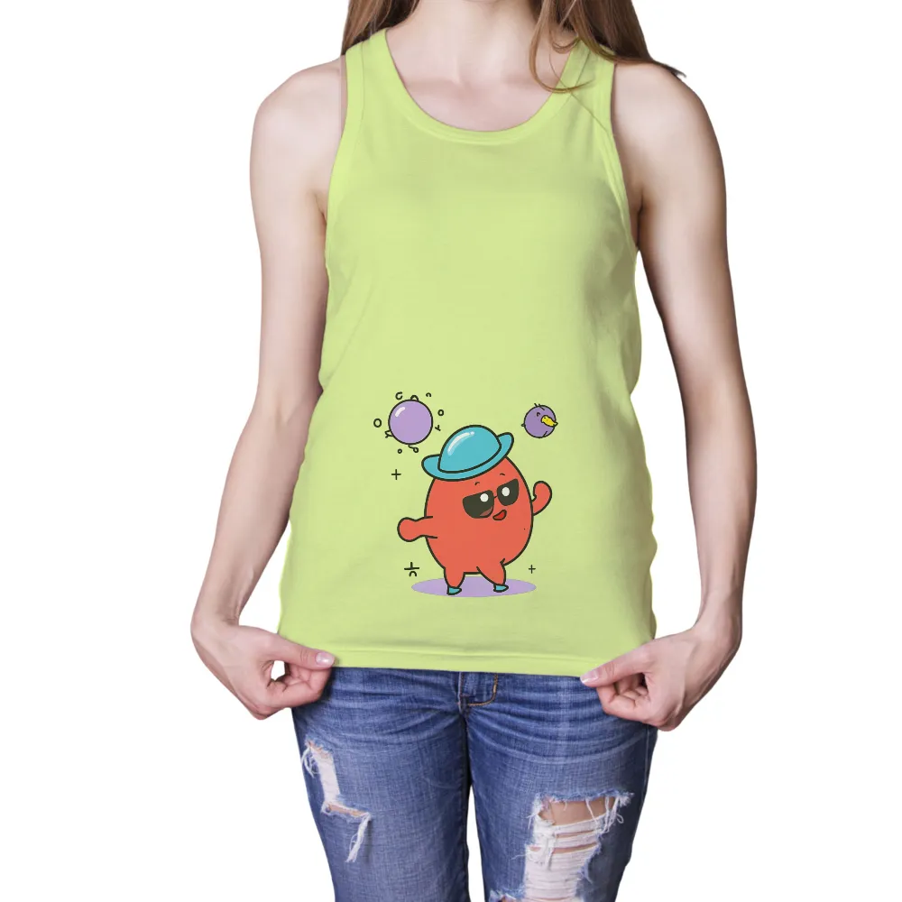 T-Shirts Pattern: Quirky Red Blob with Blue Hat and Sunglasses|adventure time star wars shirt