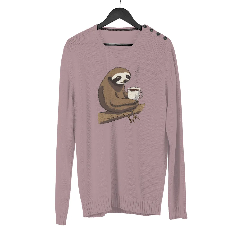 T-Shirt Printing: Sloth with Coffee - Relaxation and Simplicity|im not a morning person t shirt