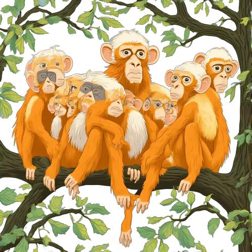 Customized Tee Shirts: Monkeys in Harmony - Artistic Jungle Family Design