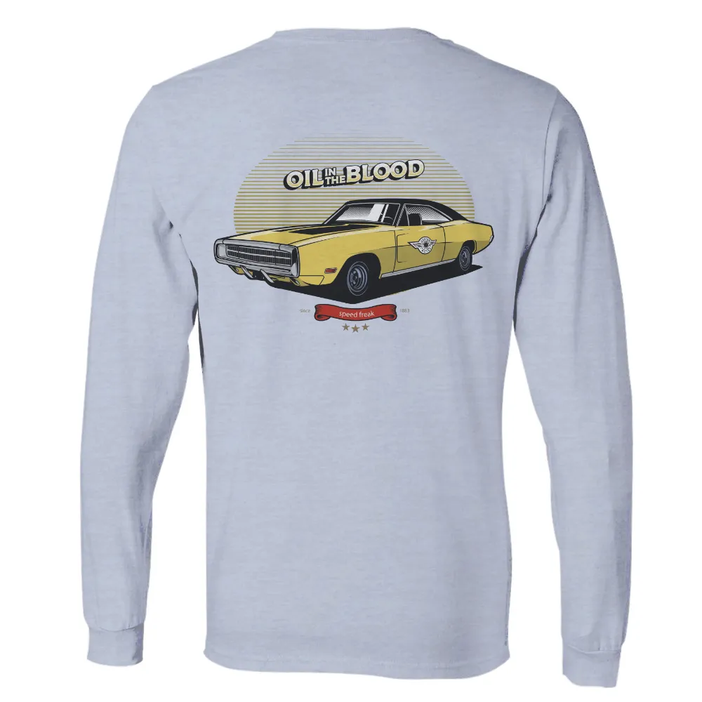 Tee Shirt Printing: Oil in the Blood - Classic Car Enthusiast|vintage 1970 shirt mens