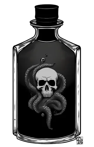 Shirts Graphic Tees: Dark Bottle with Skull and Tentacles