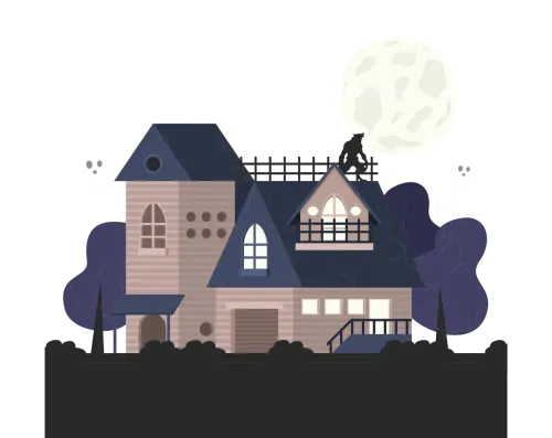 Shirts Graphic Tees: Mysterious House Under the Full Moon