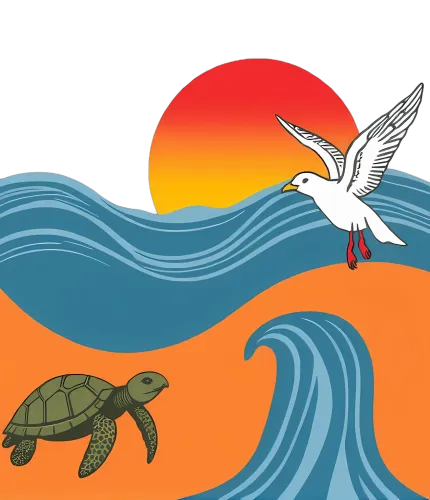 T-Shirts Pattern: Ocean Harmony with Seagull and Sea Turtle