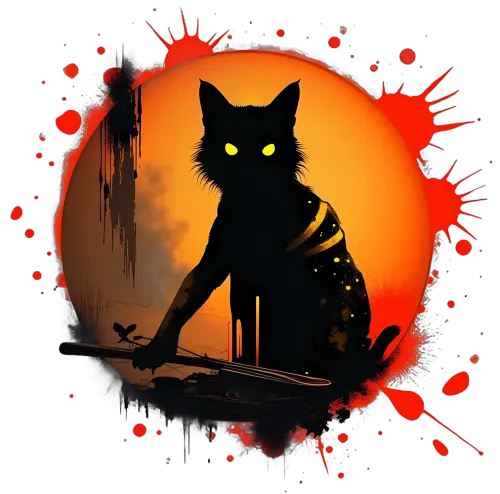 TShirt Design: Black Cat Guardian Under the Orange Moon