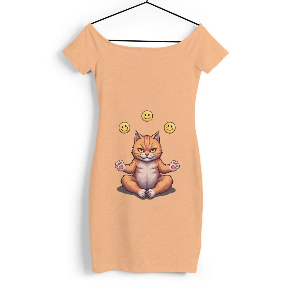 Tee Shirt Printing: Meditative Cat Juggling Smiles| smiling faces