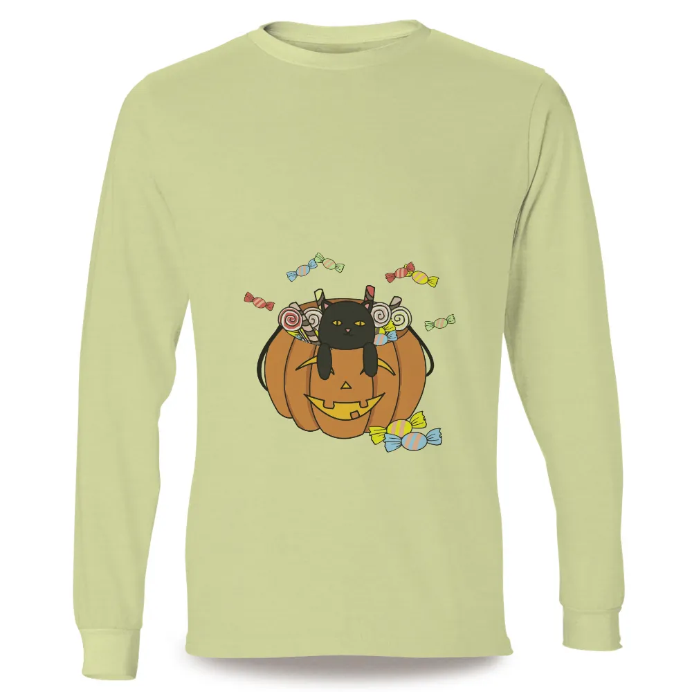 Halloween T-Shirts Pattern: Black Cat in a Pumpkin|men halloween t shirts for adults