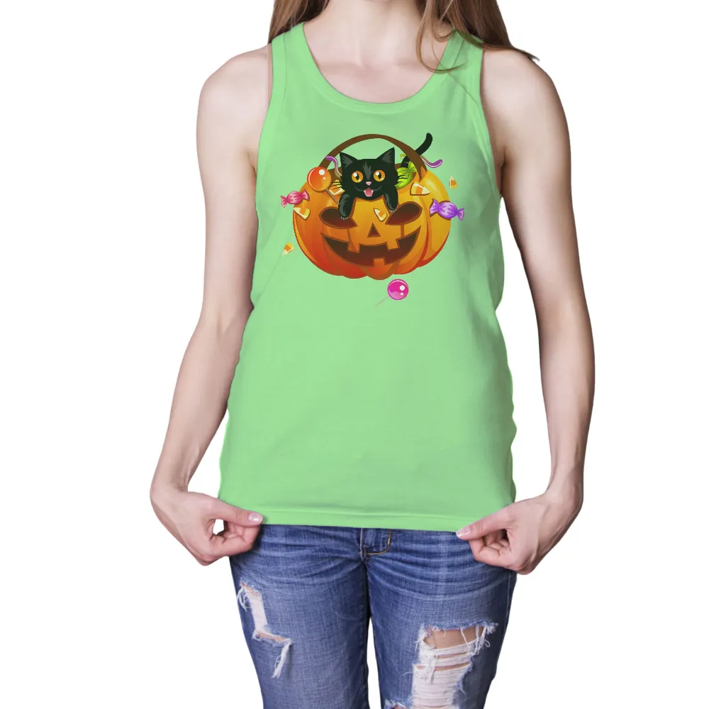 T-Shirts Pattern: Black Cat in a Pumpkin - Halloween Fun|autumn falls white shirt