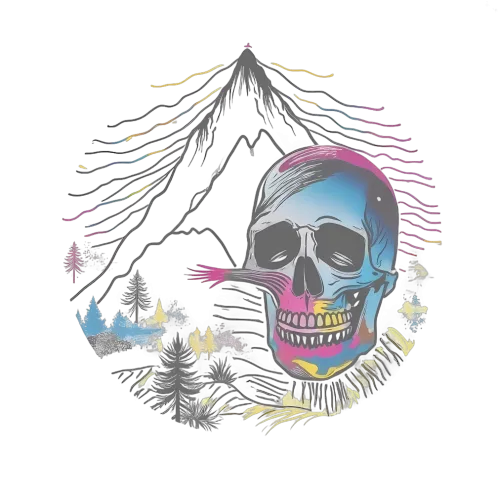 Custom T-Shirt Printing: Vibrant Skull and Mountain - Artistic Nature Design