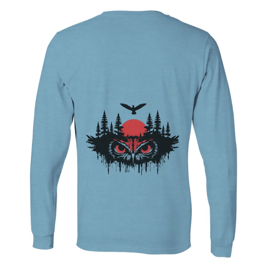 Custom T-Shirt Printing: Crimson Moon Owl - Wisdom and Freedom|reign forest fronds camp shirt