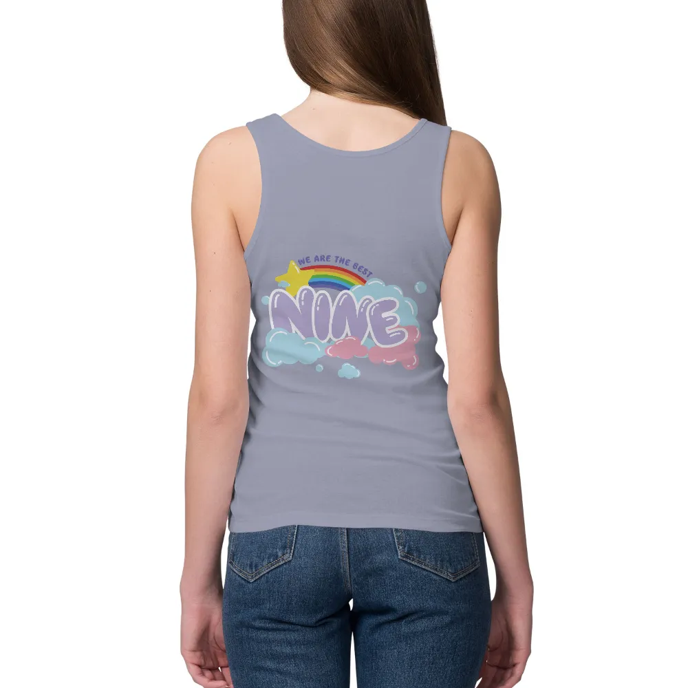 T-Shirts Custom: Embrace the Magic of Nine with Rainbow and Clouds|mens rainbow fringe shirt