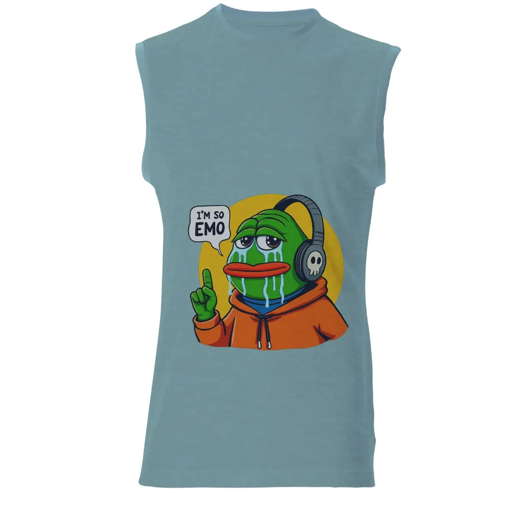 T-Shirts Custom: Emo Frog in Orange Hoodie | Funny & Quotes Tees| tears streaming down face