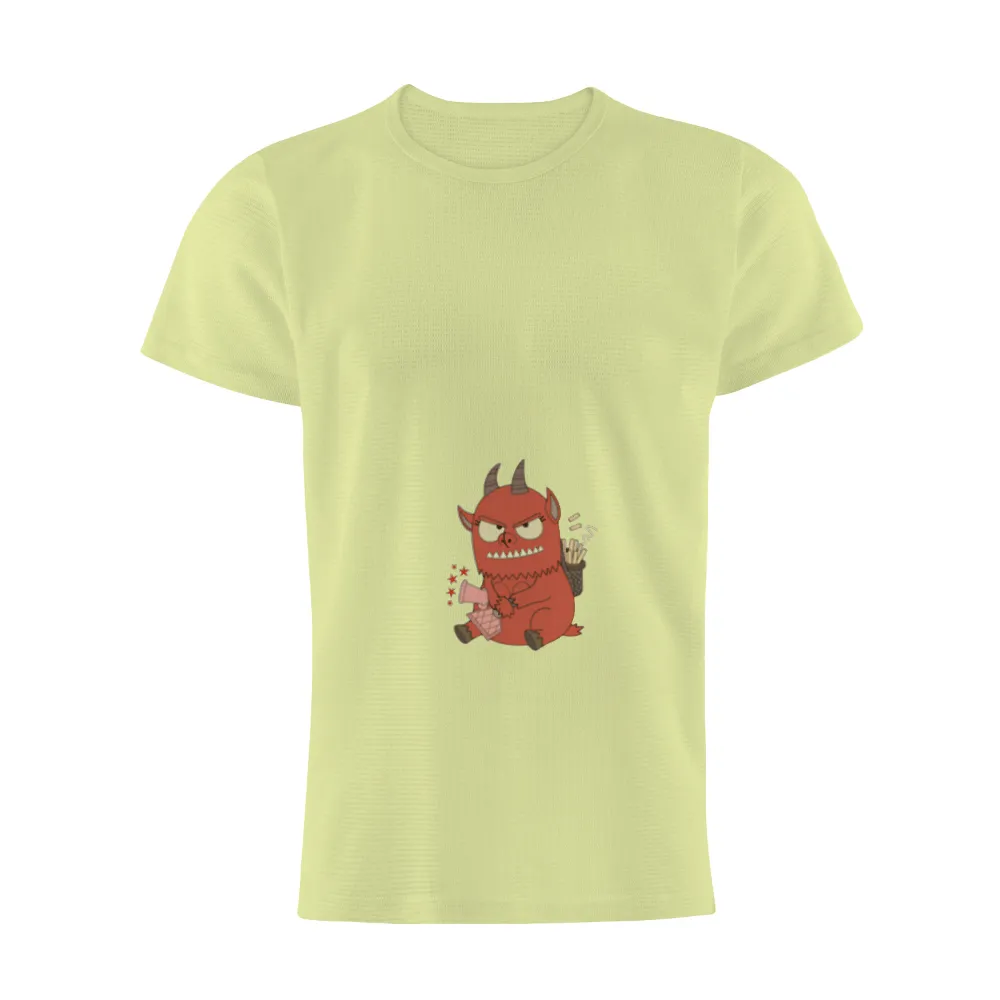 Tee Shirt Printing: The Fried Devil - Urban Life and Pop Culture| Neon lights and street food stalls in the background