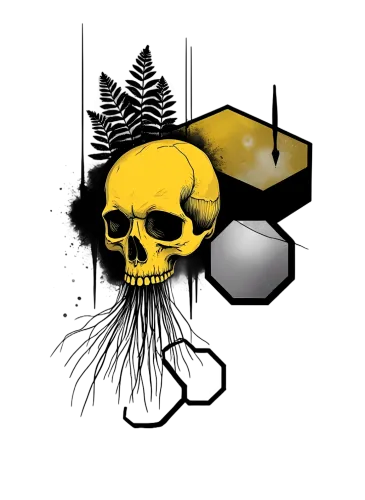 Tee Shirt Printing: Yellow Skull with Ferns - Artistic Design