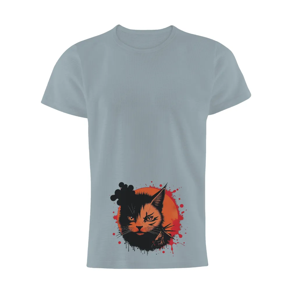 TShirt Printing: Fierce Cat Anime Art | Bold & Unique Design| Dramatic red circle background