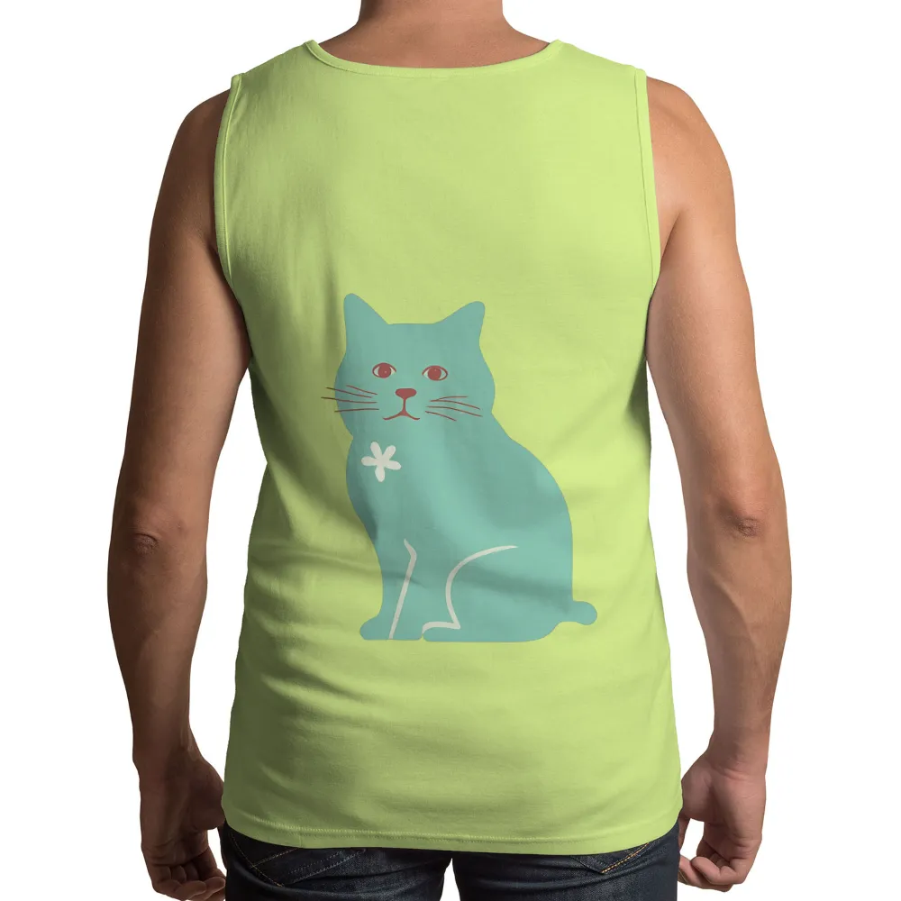 Turquoise Cat T-Shirt Printing - Whimsical Minimalist Design|sunset t