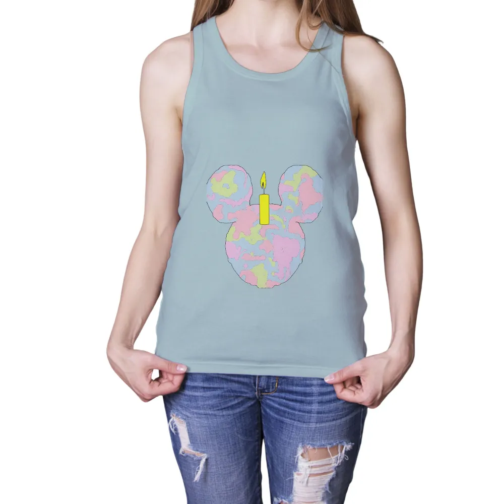 Vintage Mouse Silhouette with Pastel Camouflage and Lit Candle Art|rebellious hope t shirt black