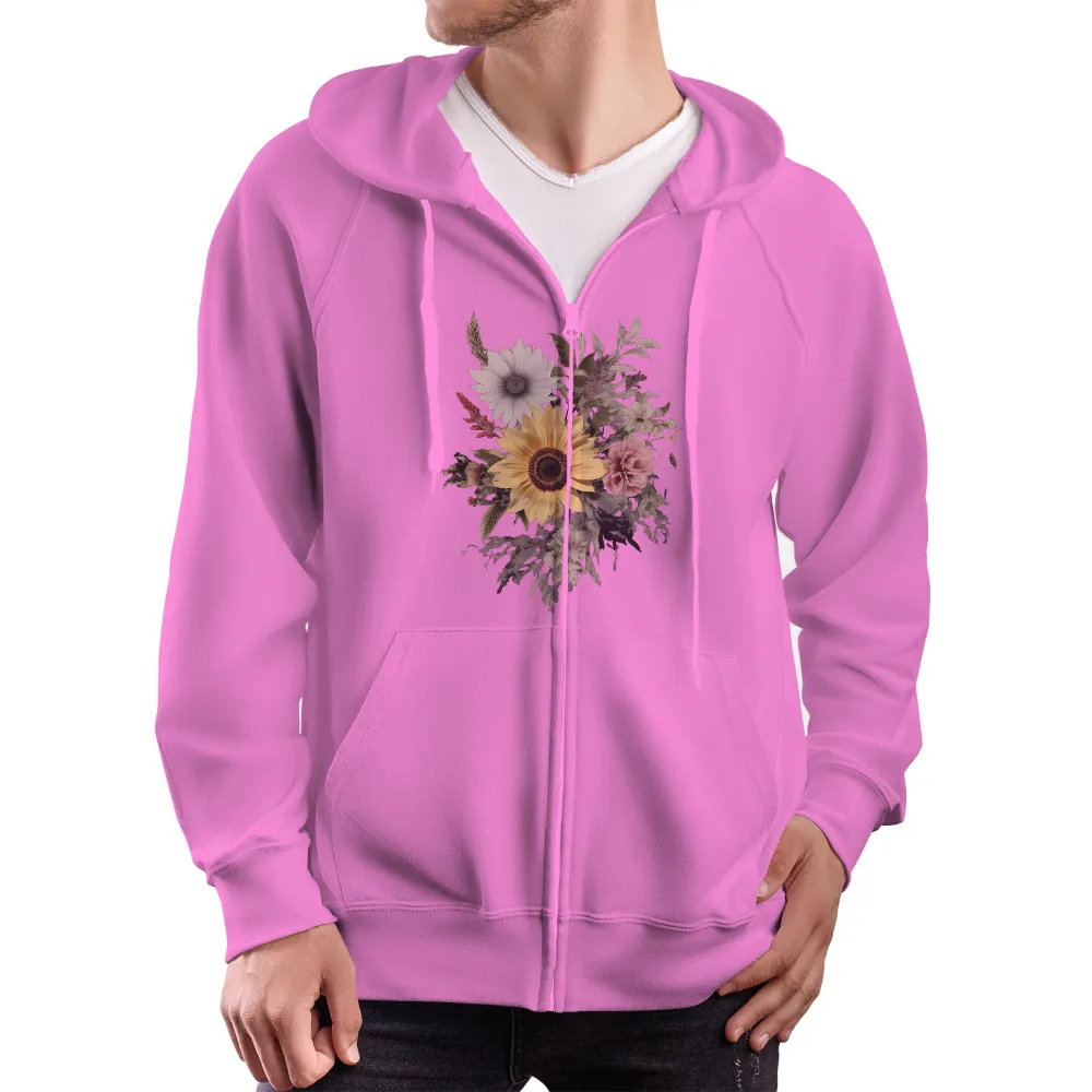 Custom T-Shirt Printing: Vibrant Sunflower and Delicate Daisies|music art love happiness t shirt