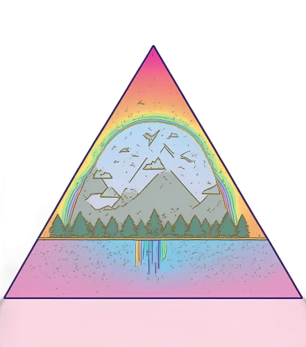 TShirt Design: Nature's Harmony - Landscape, Mountains, Rainbow