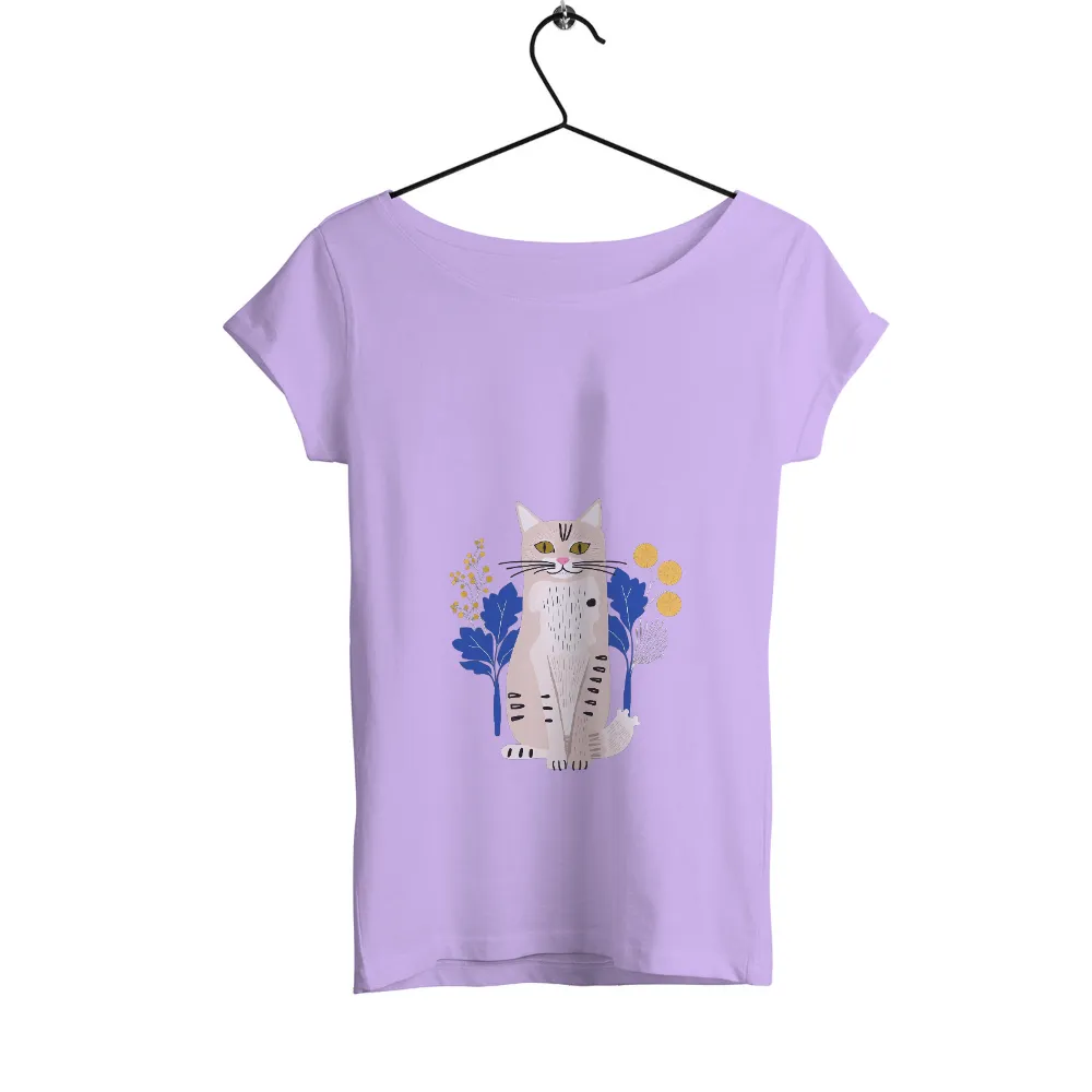 Customized Tee Shirts: Serene Cat Among Flowers| Modern artistic design