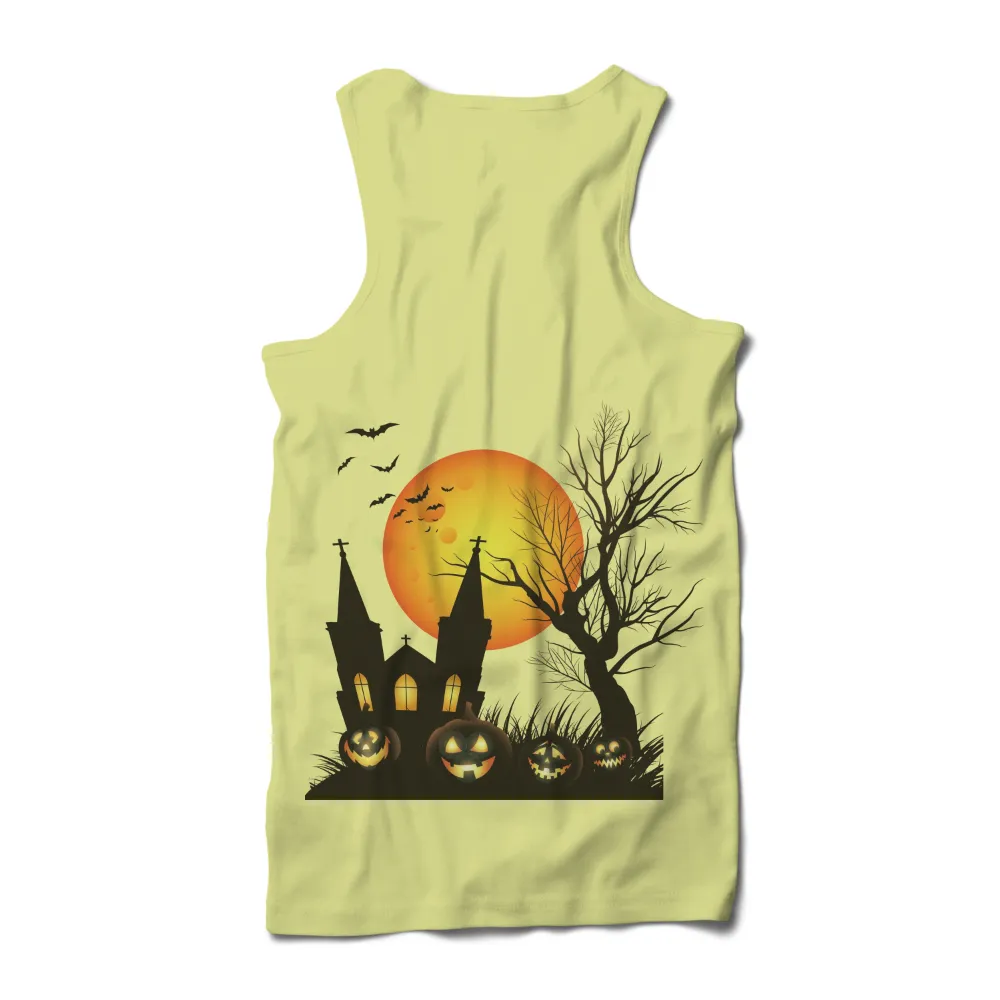 T-Shirts Pattern: Spooky Halloween Night with Pumpkins and Church|halloween ends tshirts