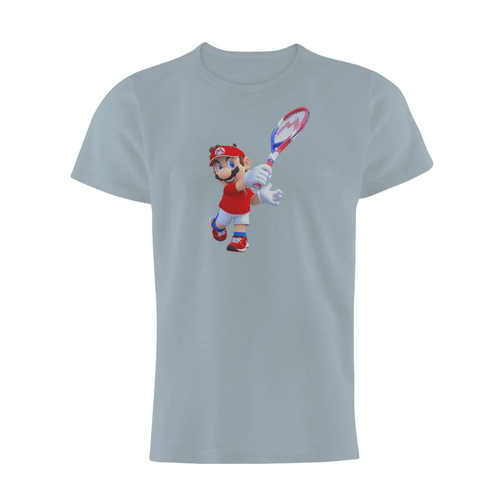 T-Shirts Design: Mario Tennis Adventure - Gaming and Sports Nostalgia|blue shirt cartoon character