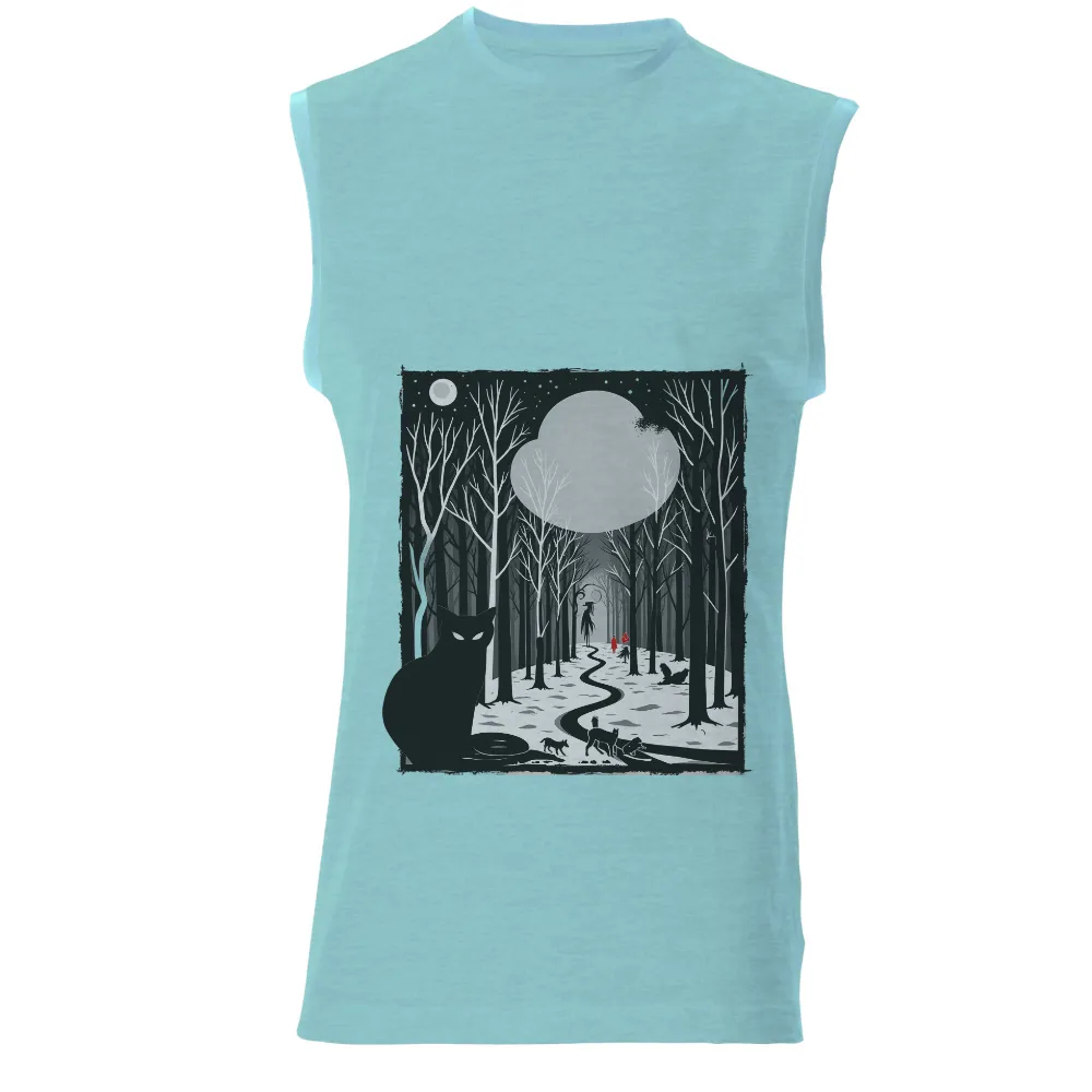 Shirts Graphic Tees: Mystical Night in the Enchanted Forest|Black cat in the forest