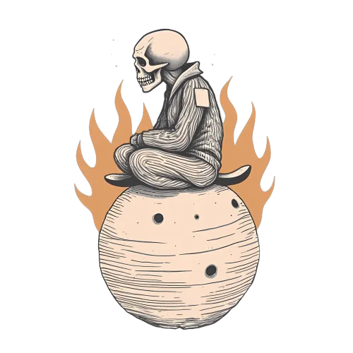 TShirt Design: Skeleton Meditation Amidst Flames