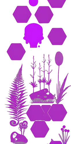 T-Shirts Pattern: Nature's Rebirth - Skull & Turtle in Purple Hexagons