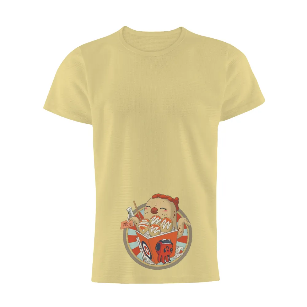 Custom T-Shirt Printing: Takoyaki Vendor - Japanese Street Food Anime Design|Cheerful takoyaki vendor