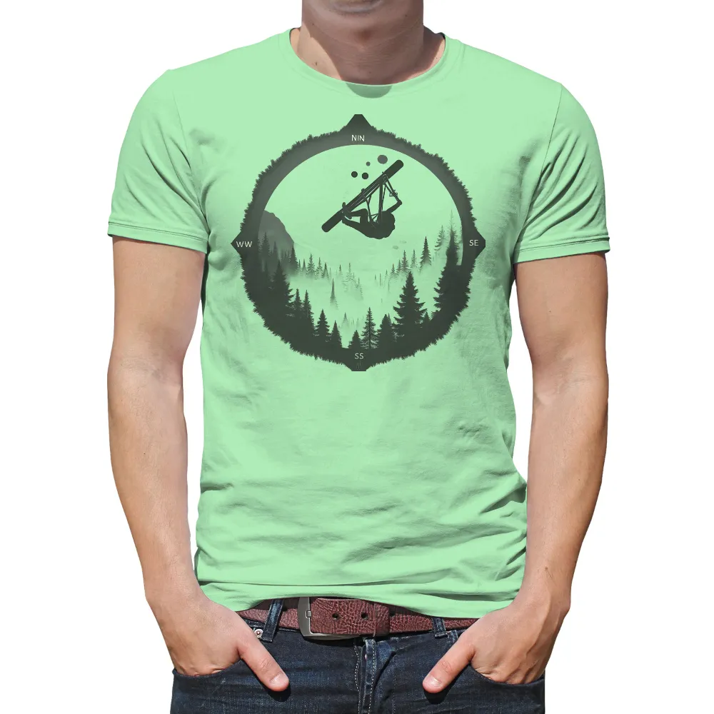 T-Shirts Custom: Mountain Biking Adventure in the Forest| Dramatic dark tones