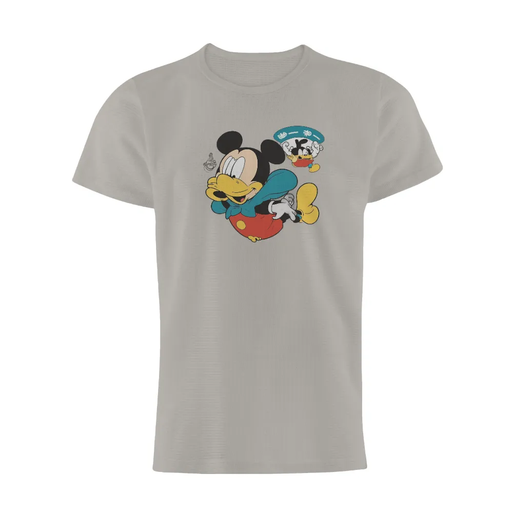 Unique Mickey Mouse Design with Duck Beak: A Playful Nostalgic Tribute|cartoon character with blue shirt