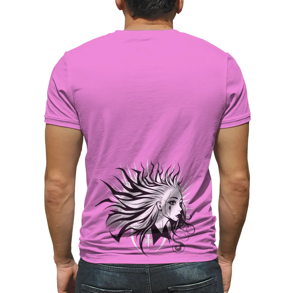 Custom T-Shirt Printing: Warrior Spirit with Star Tattoo and Flowing Hair|critically acclaimed mmorpg final fantasy xiv shirt