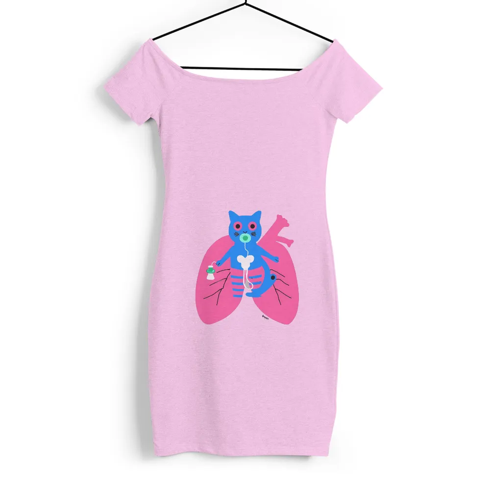 Customized Tee Shirts: Whimsical Cat and Lungs Design for Health Enthusiasts| Vibrant pink lungs