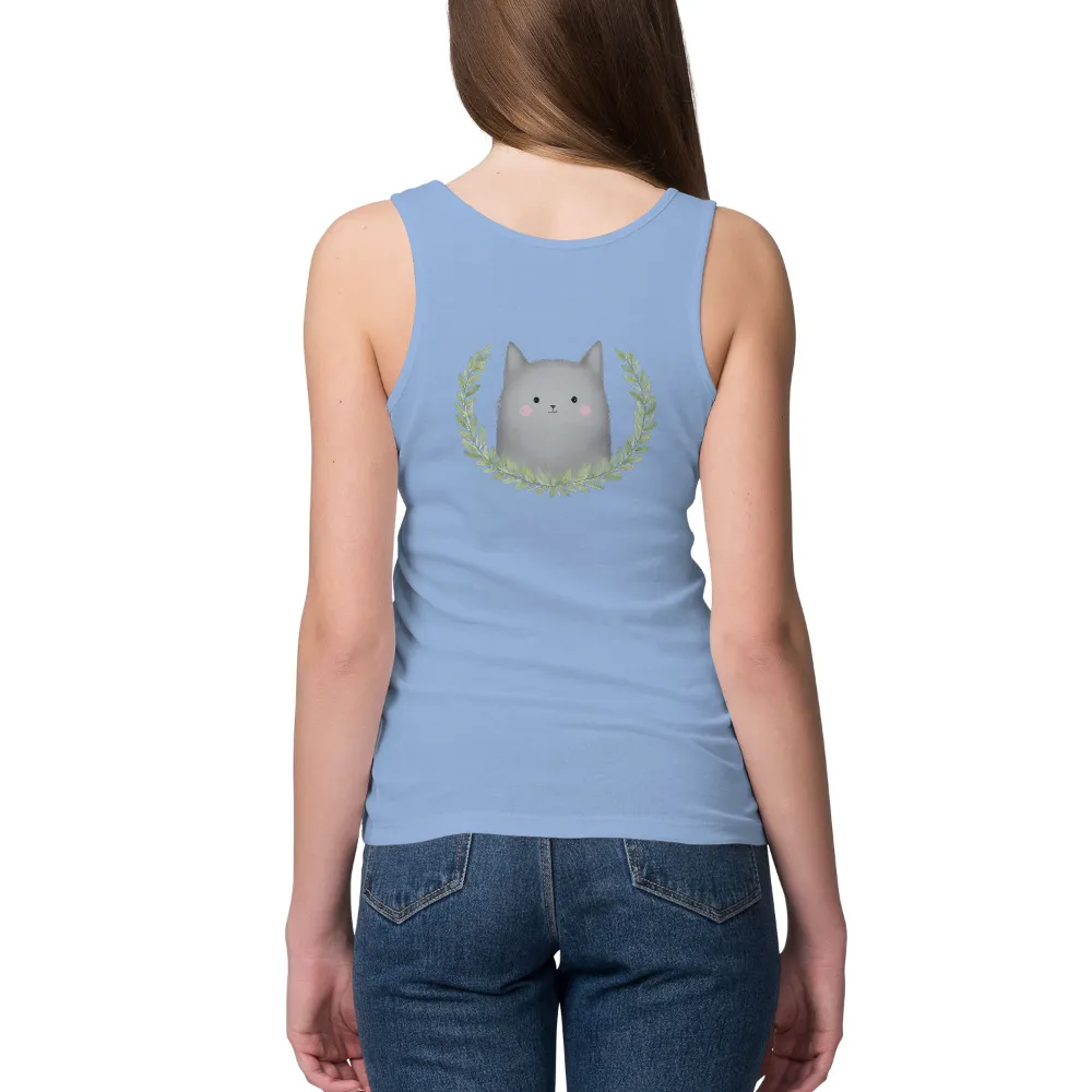 Custom T-Shirt Printing: Fluffy Cat in Nature Wreath | Inspirational Life Theme| rosy cheeks