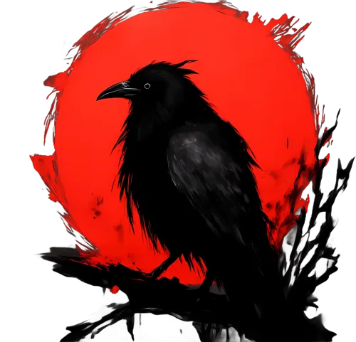 Shirts Graphic Tees: Raven Silhouette Against Blood-Red Moon