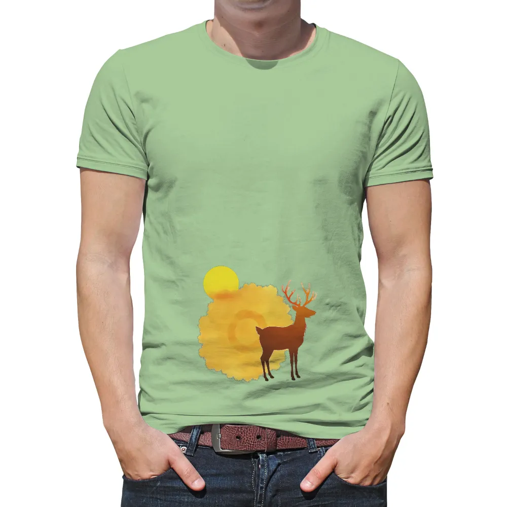 T-Shirt Printing: Majestic Deer Silhouette in Sunset Glow|orange mona lisa shirt